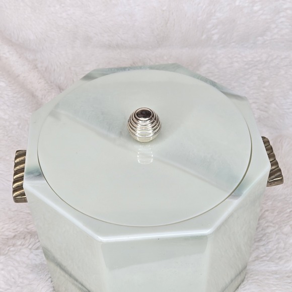 Vintage Faux Jade Acrylic Hexagon Ice Bucket W/lid Barware Cocktail - Picture 4 of 11